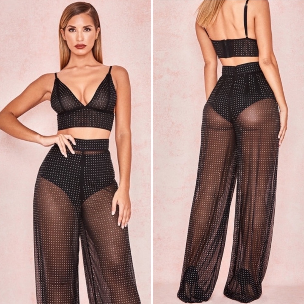 House of CB Black Sheer Wide Leg Pants